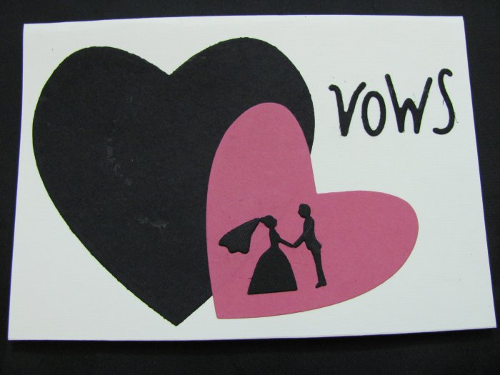 (VWS 01) "Vows", Pink & Black Hearts Wedding Handmade Greeting Card