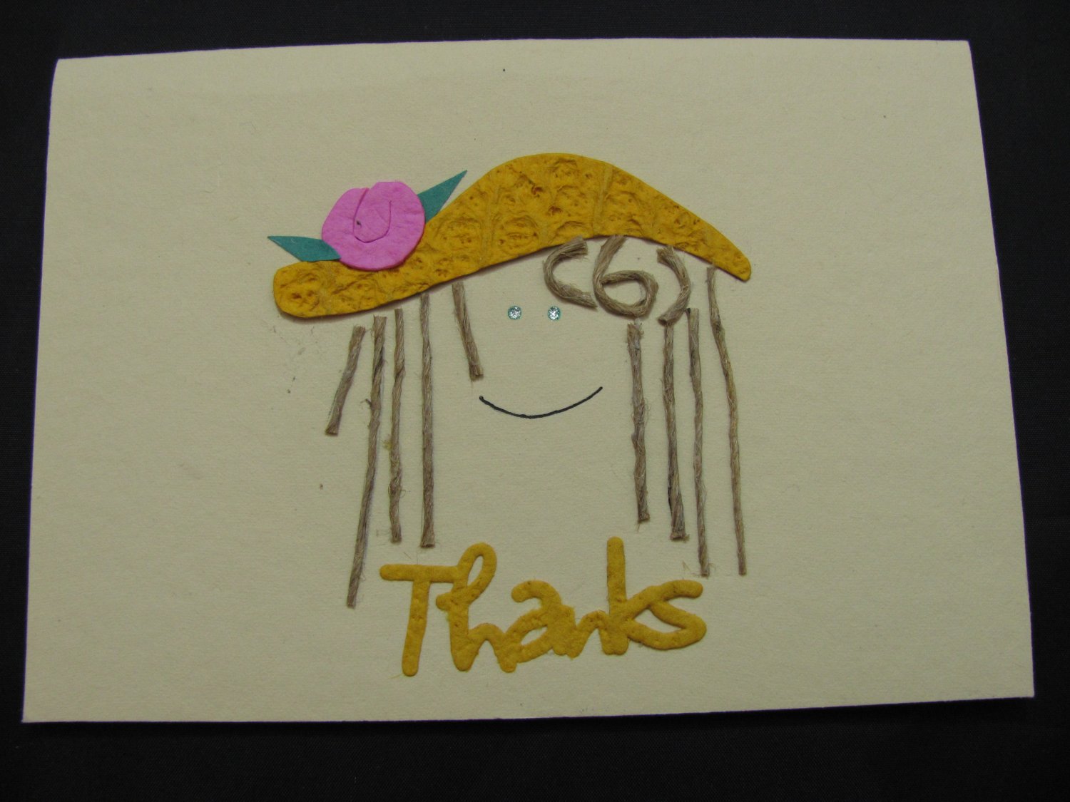 (THKS02) "Thanks", Girl w/ Yellow Hat Handmade Greeting Card