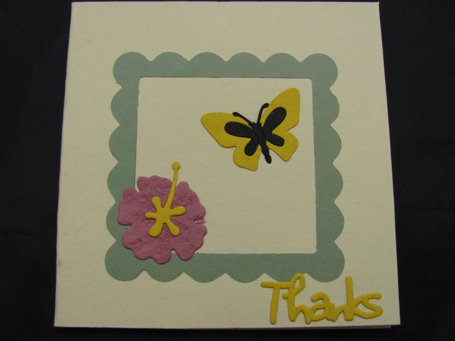 (THKS01) "Thanks", Yellow Butterfly Handmade Greeting Card