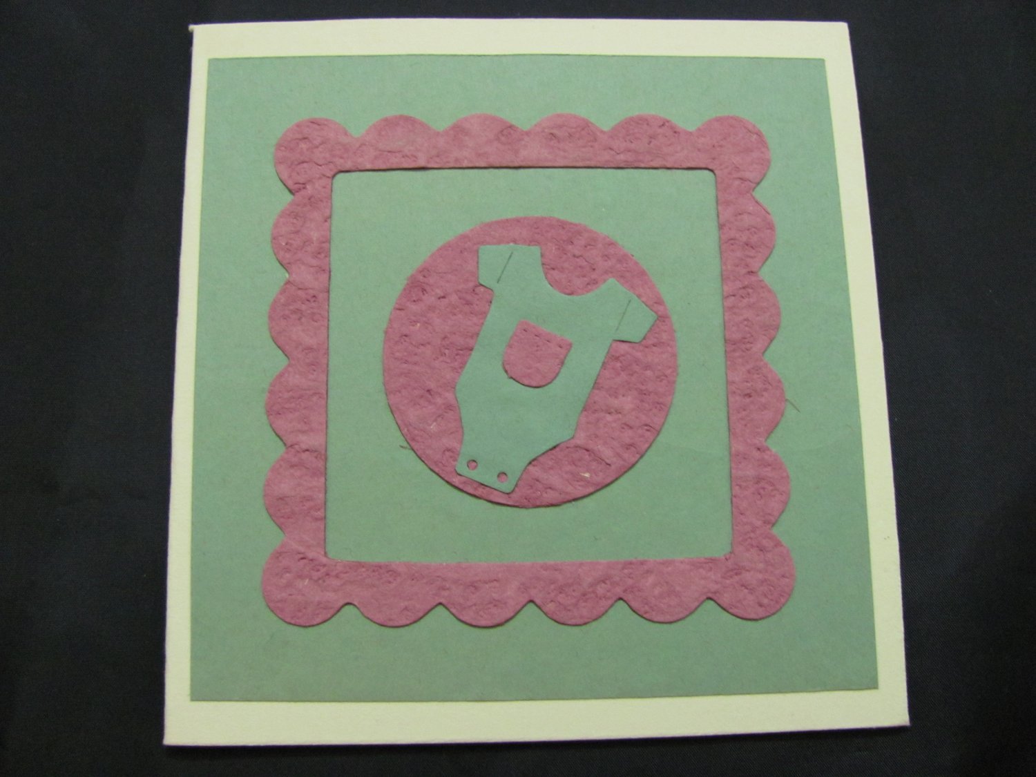 (BBY 04) Pink & Green Baby Clothes Handmade Greeting Card