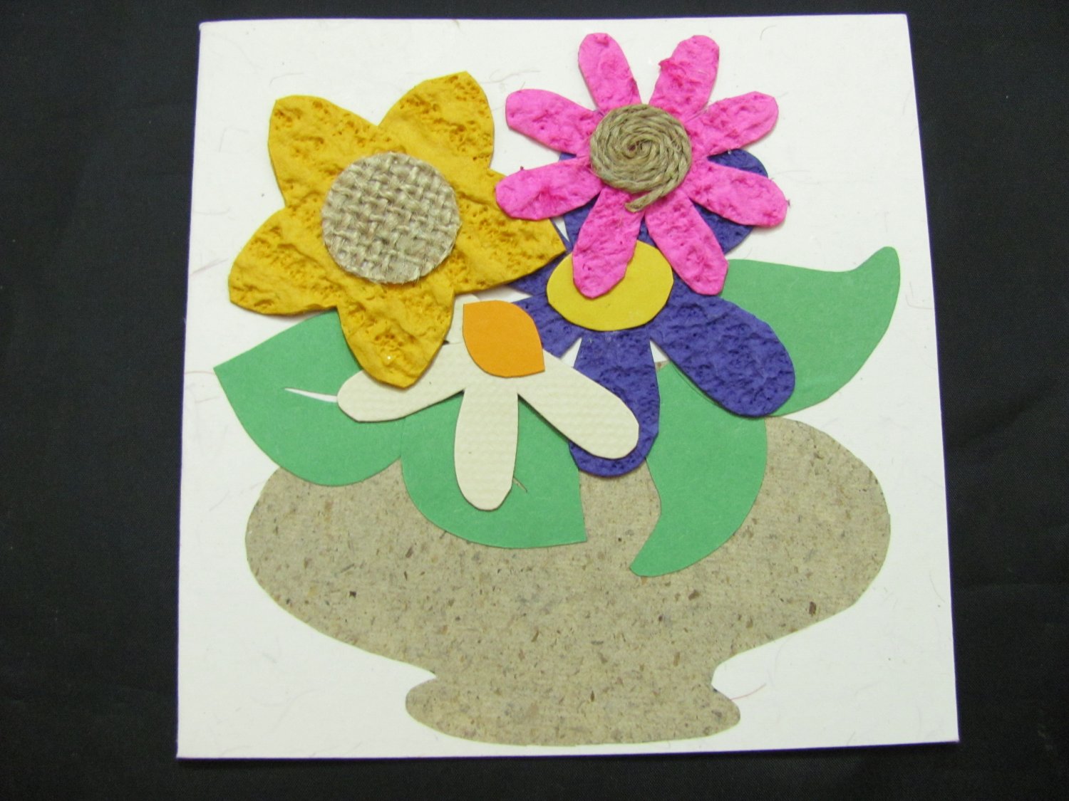 (FLR 29) Textured Flowers in Vase Handmade Greeting Card