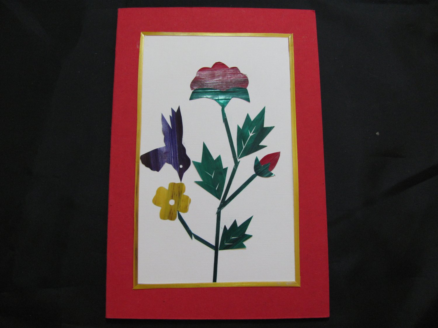 (FLR 09) Hummingbird & Flowers Handmade Greeting Card