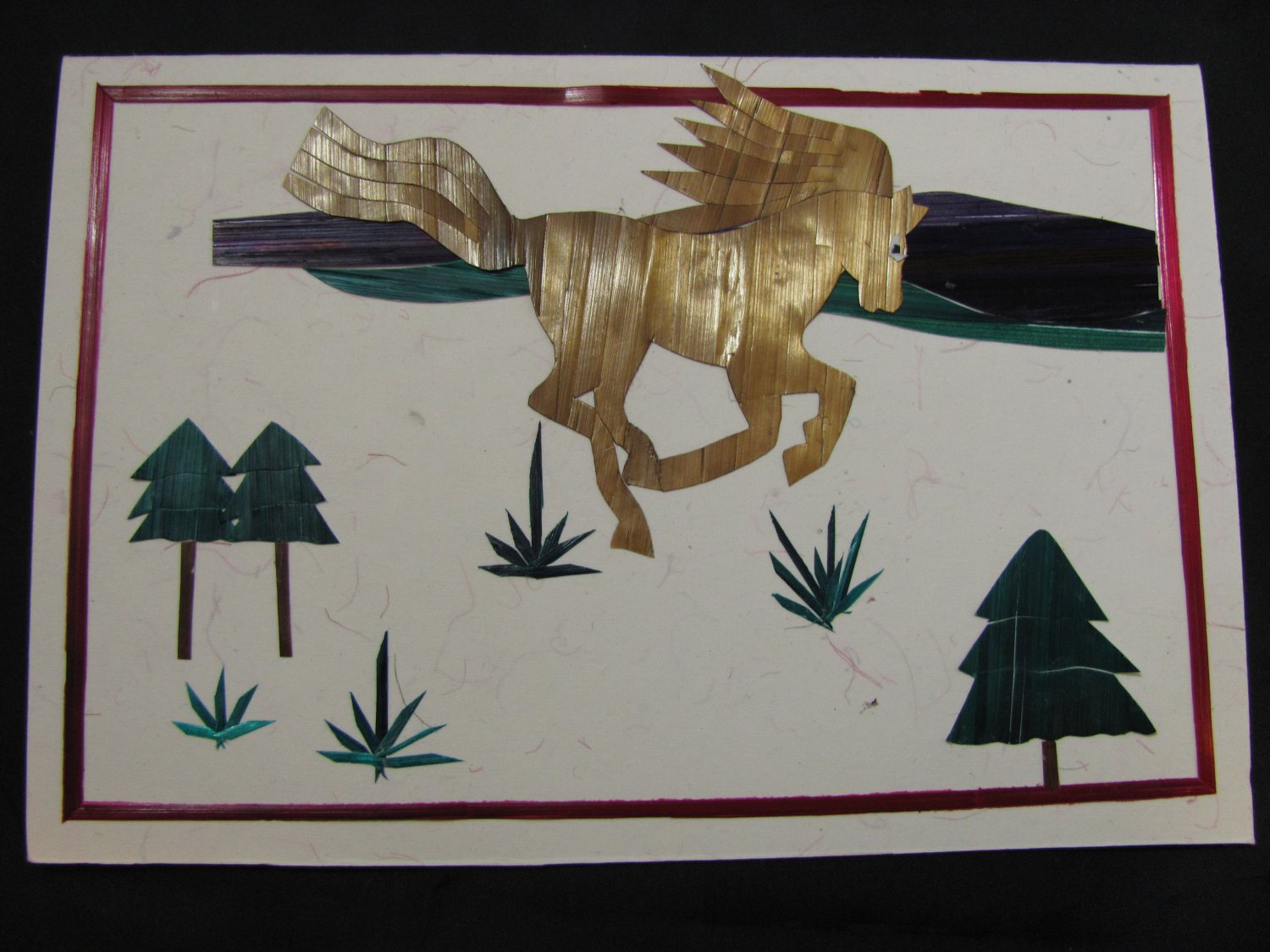 (HRS 02) Galloping Horse Wheat Straw Handmade Greeting Card
