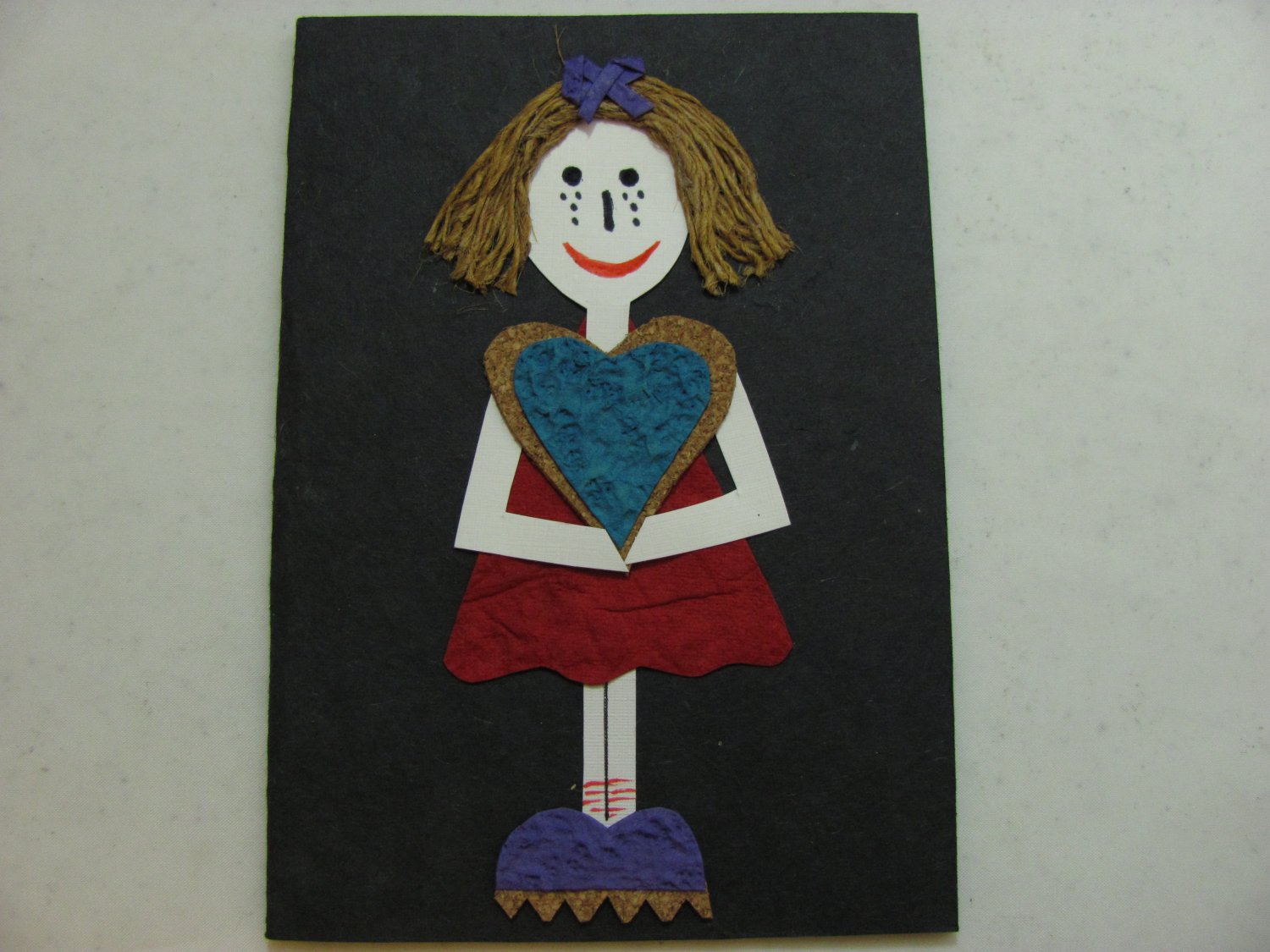 (HRT 17) Girl Holding Hearts Handmade Greeting Card
