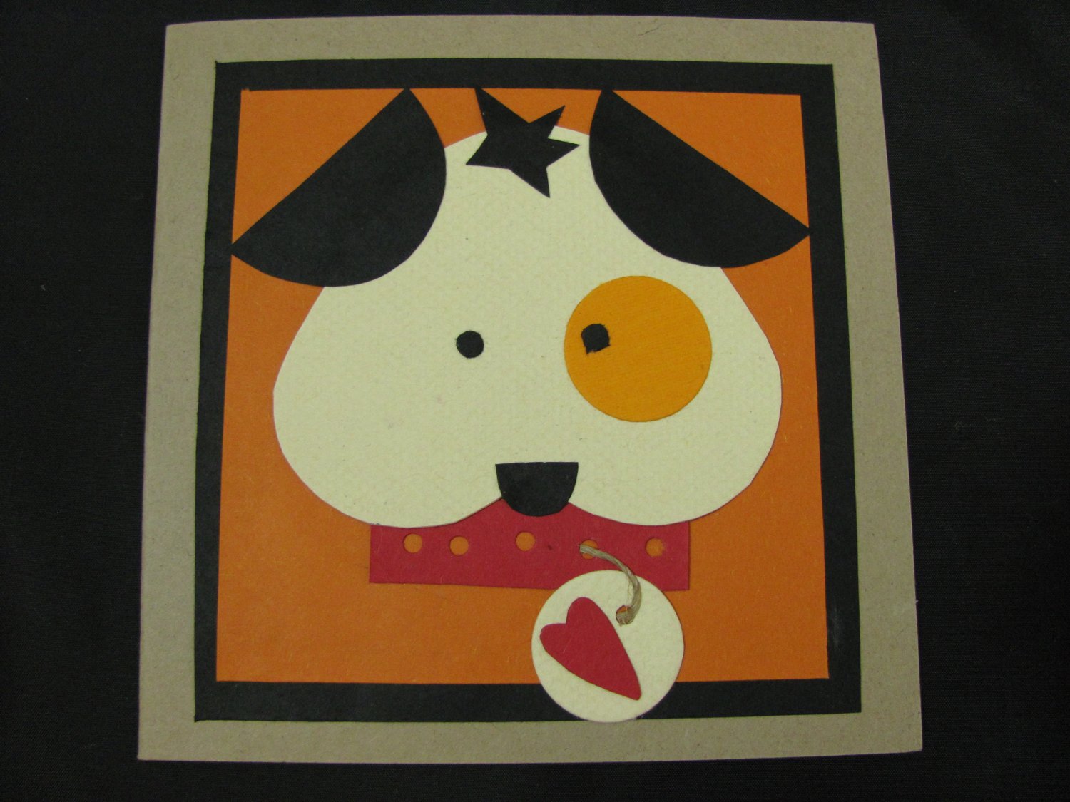 (DG 01) Dog With Heart Collar Handmade Greeting Card