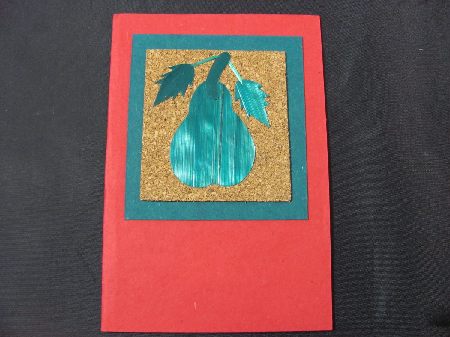 (FRT 01) Pear of Wheat Straw On Cork Handmade Greeting Card