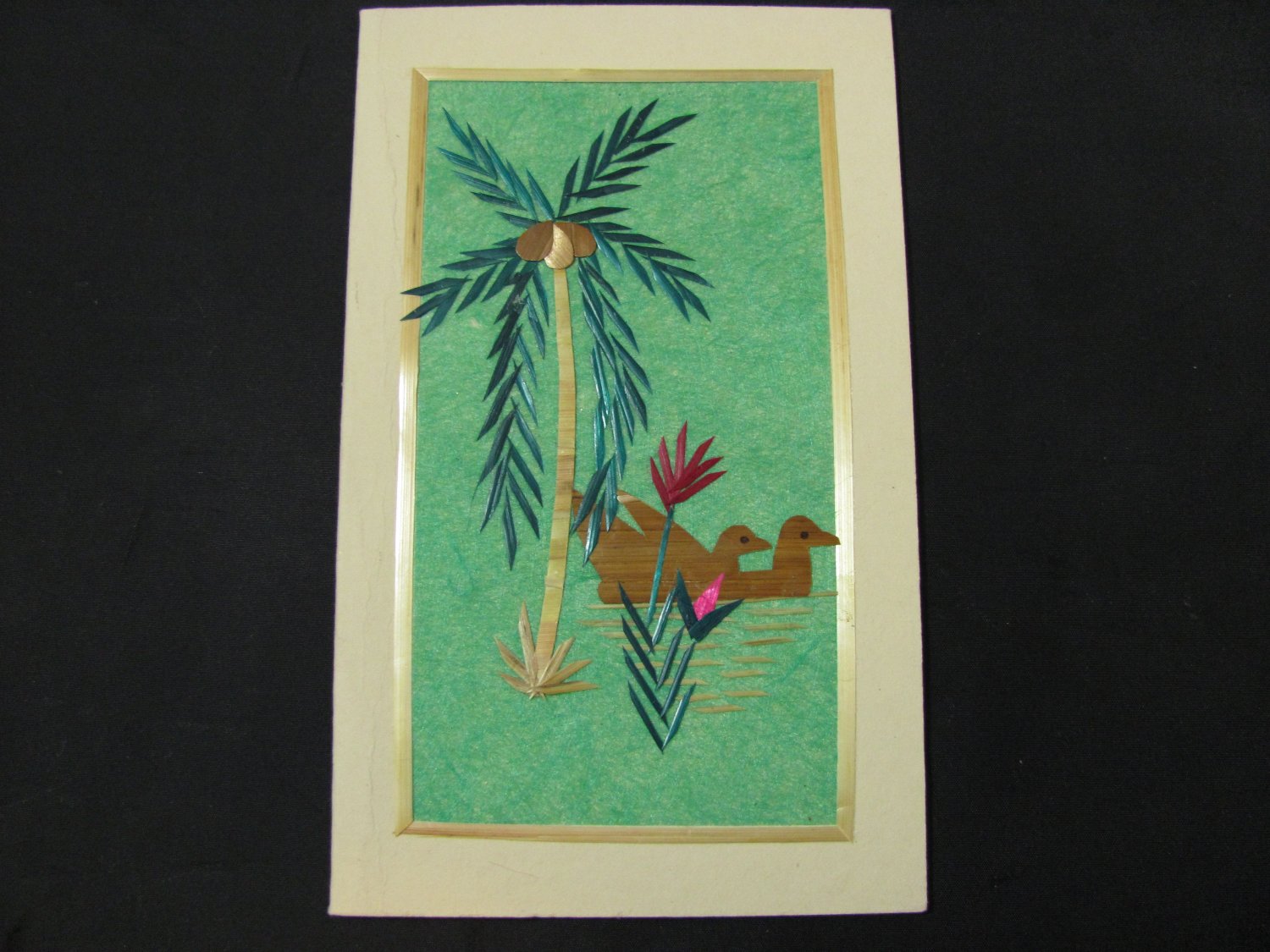 (SPEC 01) Palm Tree & Ducks Wheat Straw Handmade Greeting Card