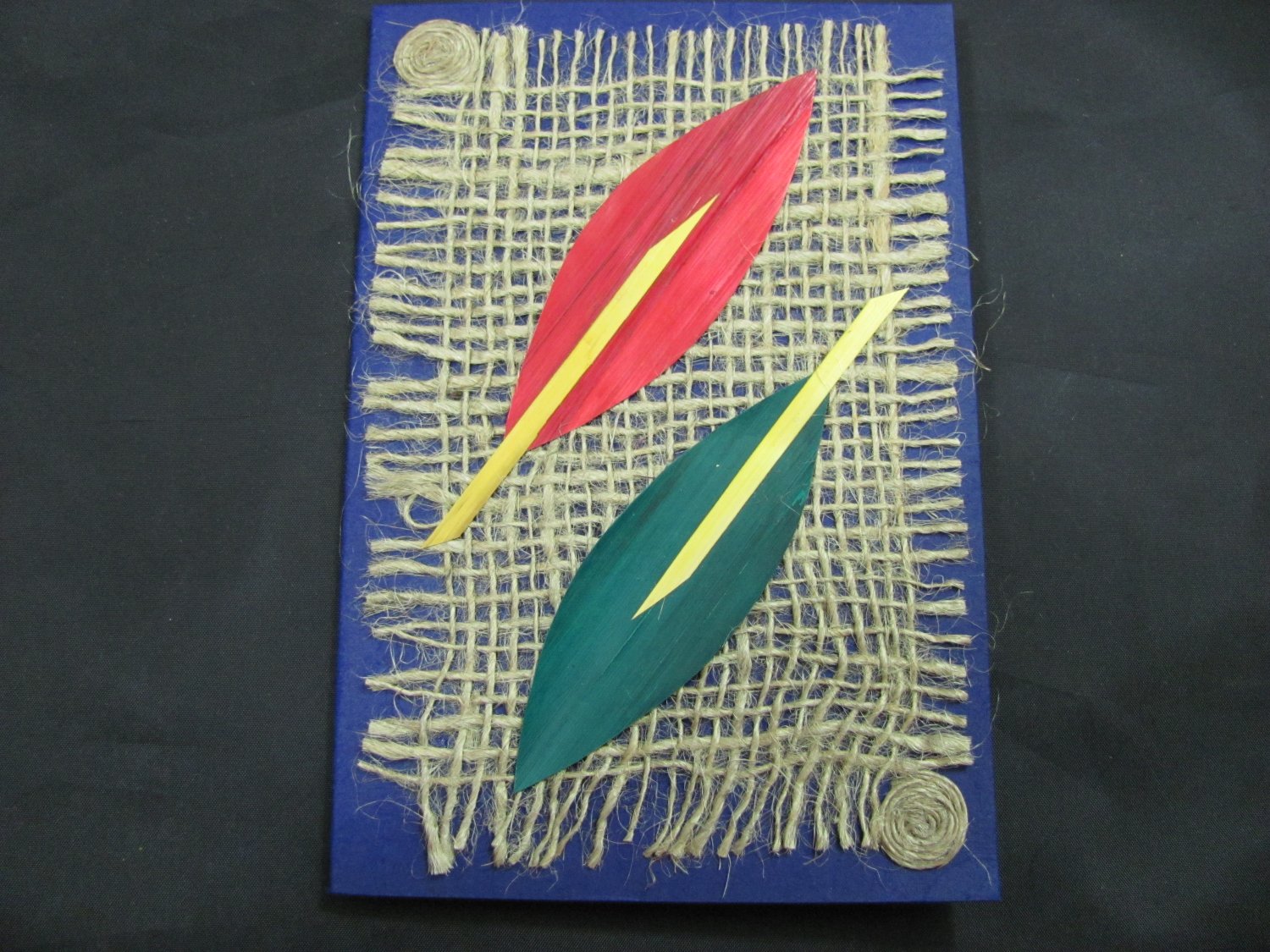 (PLT 03) Red & Green Wheat Straw Leaves on Jute Handmade Greeting Card