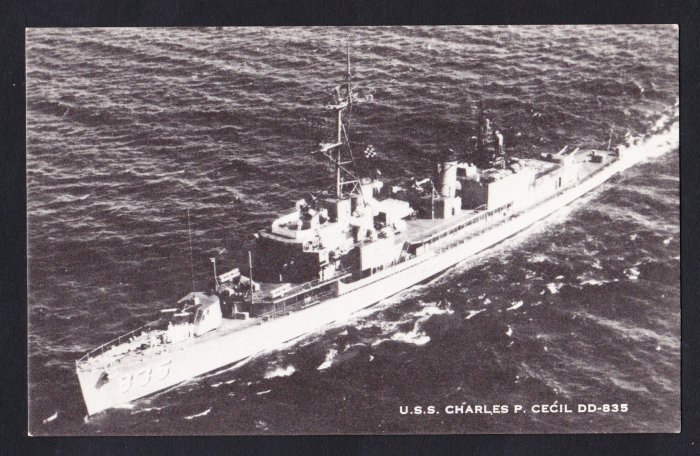 USS CHARLES P. CECIL DD-835 Destroyer Navy Ship Postcard