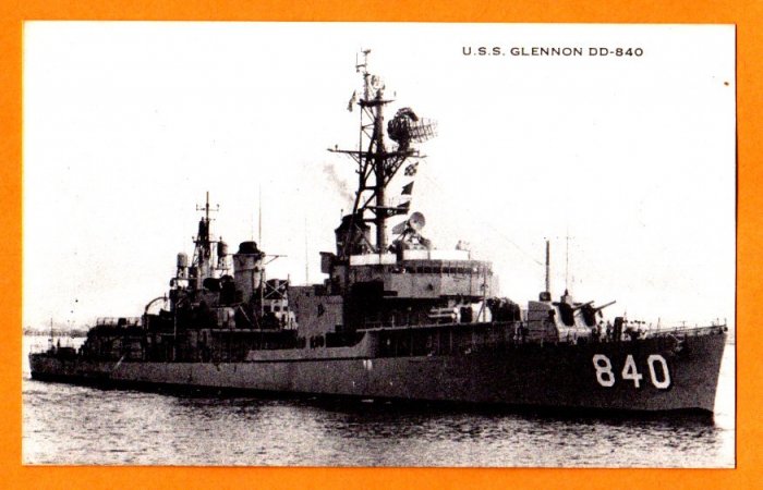 USS GLENNON DD-840 Destroyer Navy Ship Postcard