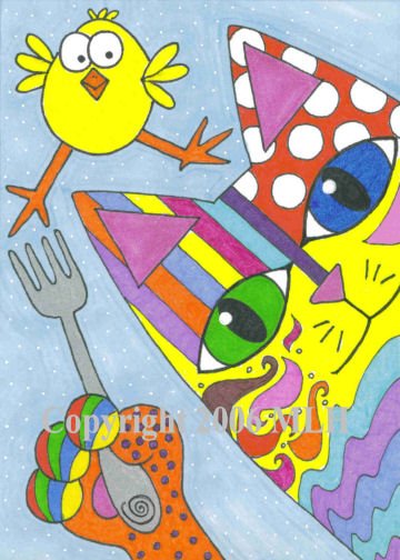 The Cat That Ate the Canary -- Almost (aceo print)