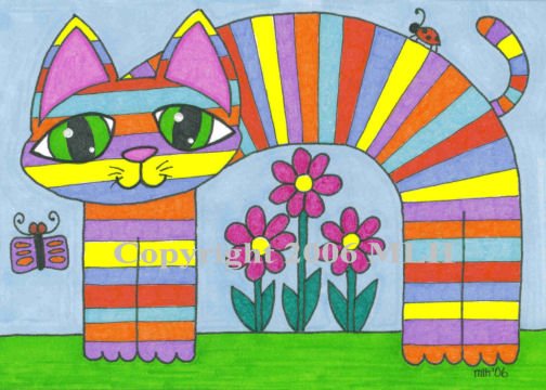 Striped Cat in the Garden (aceo print)