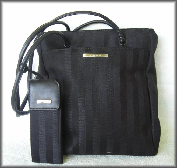 Nine West Purse Black Striped Fabric Tote Handbag - Looks Unused - FREE Shipping