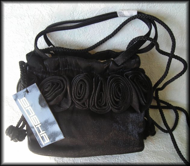 Sasha New York Black Satin Evening Bag - FREE Shipping