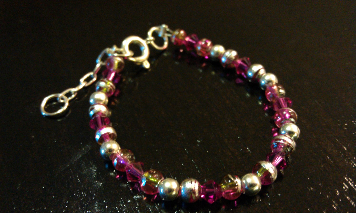 5 Years: Fuschia Czech Glass Baby & Toddler Bracelet