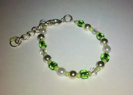 3 Years: Green Beads & Swarovski Crystals Baby Bracelet