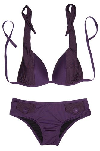 Halter Two Tone Bikini & Pocket Design Bottom (Black,Purple)