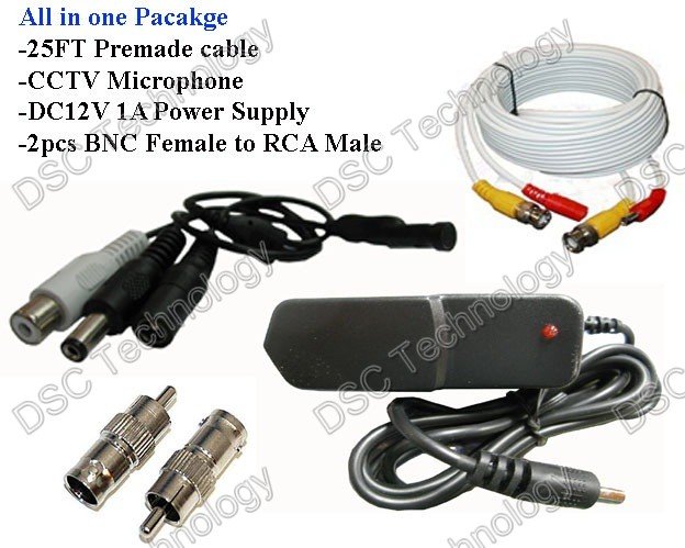 CCTV Microphone, Power Supply and 25ft cable