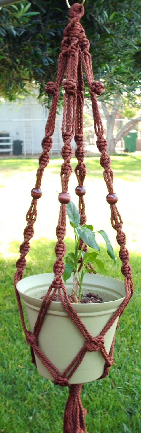 Macrame Plant Hanger 39in Button Knot with BEADS 6mm Cinnamon cord