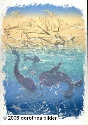 Palm Tree with Fish -- Original Stone Lithograph Dorothea Bilder 35 s