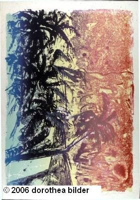 Palm Tree with Beach -- Original Stone Lithograph Dorothea Bilder 39 s