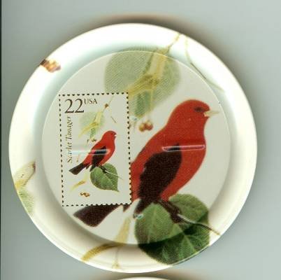 Scarlet Tanager stamp coasters wildlife lot of four