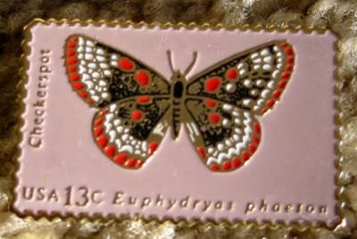 Checkerspot butterfly stamp pin lapel pins hat 1713