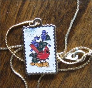 Illinois Cardinal Violet stamp necklace 1965n