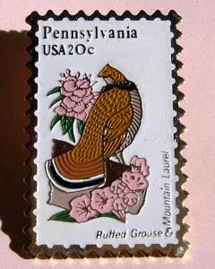 Pennsylvania Ruffed Grouse Mt. Laurel stamp pin PA 1990 S