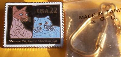 Siamese Shorthair Cat Stamp Keychain cloisonne 2372kc S