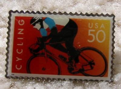 Red Cycling Bicycling stamp pin lapel pins hat 3119r s
