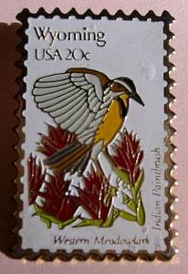Wyoming Meadowlark Indian Paintbrush stamp pin 2002