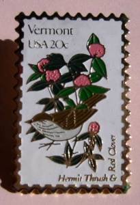 Vermont Hermit Thrush Red Clover stamp pin lapel 1997
