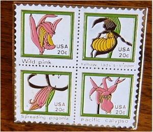 Orchids block Lady Slipper Pink Pagonia Calypso Stamp pin 2076-79