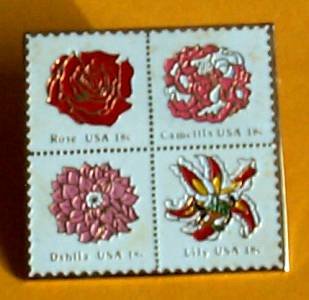 Camellia Lily Rose Dahlia stamp pin lapel pins 1876-79