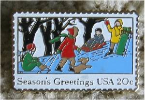 Children Sledding Christmas stamp pin lapel pins 2027