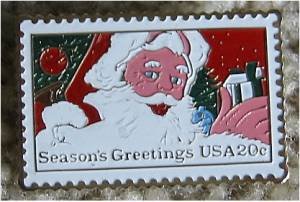 Santa Claus Christmas stamp pin lapel pins hat 2064