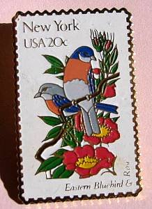 New York Eastern Bluebird Rose stamp pin hat pins 1984 S