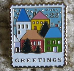 Christmas Village Scene Stamp Pin lapel pins hat 2245