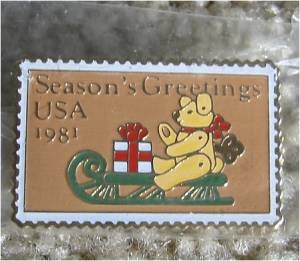 Felt Bear Sleigh Christmas stamp pin lapel pins 1940