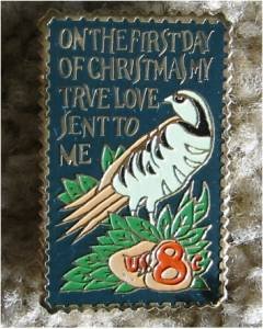 Partridge in Pear Tree . stamp pin lapel pins hat 1445