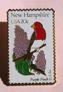 New Hampshire Purple Finch Lilac stamp pin lapel 1981 S