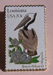 Louisiana Brown Pelican Magnolia stamp pins lapel pin 1970