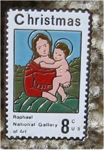 Small Cowper Madonna Raphael Stamp pins lapel pin 1507