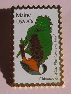 Maine Chickadee White Pine stamp pins lapel pin 1971