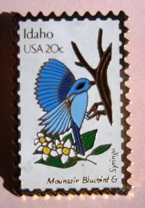 Idaho Mountain Bluebird Syringa ID stamp pin lapel pins 1964 s