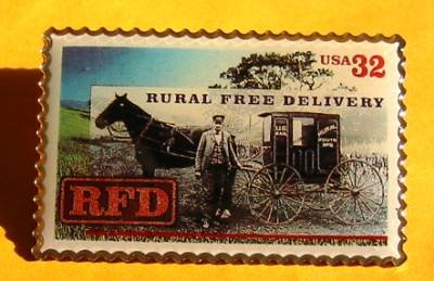 Horse Buggy RFD Rural Free Delivery stamp pin lapel hat 3090 S