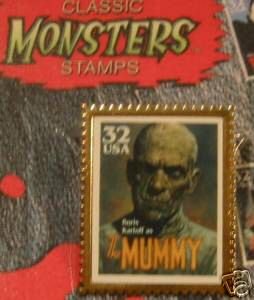 Boris Karloff Mummy Monster stamp pin lapel hat 3171