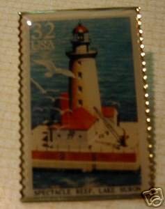 Spectacle Reef Lighthouse Lake Huron stamp pin new 2971 S