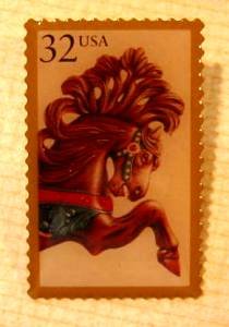 Carousel Brown Horse Green Bridle Stamp Pin lapel 2979 S